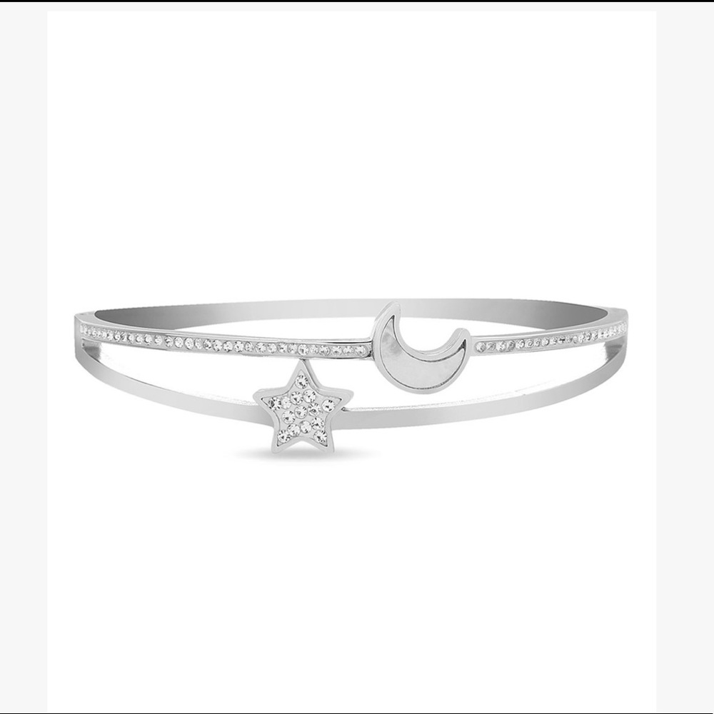 White & Cubic Zirconia Crescent & Star Bangle
